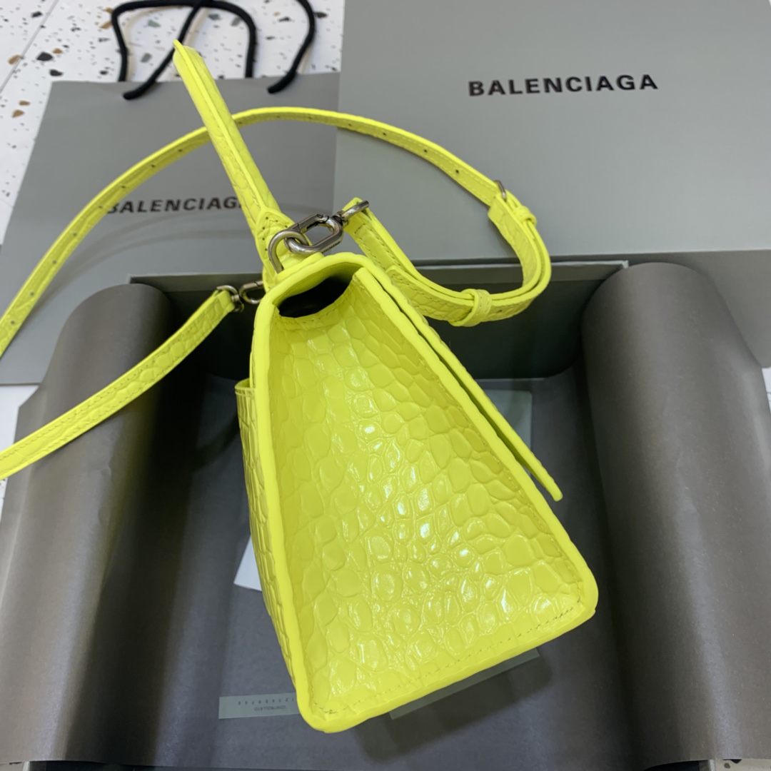 Balenciaga Hourglass Small Handbag Crocodile Embossed Shoulder Bag Yellow